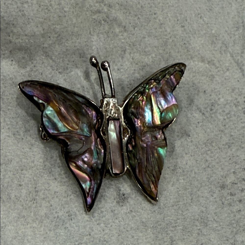 Abalone Shell Butterfly pendant  - Iridescent Purple & Green Sterling Mexico